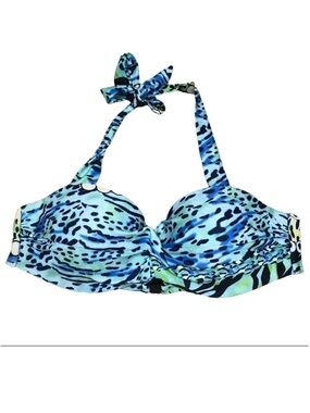 Blue Multicolor Halter Bikini Top Medium
